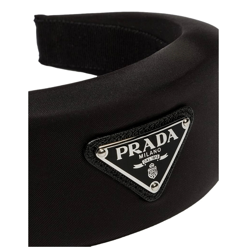 Prada Black Tessuto Nylon Padded Headband with Triangle